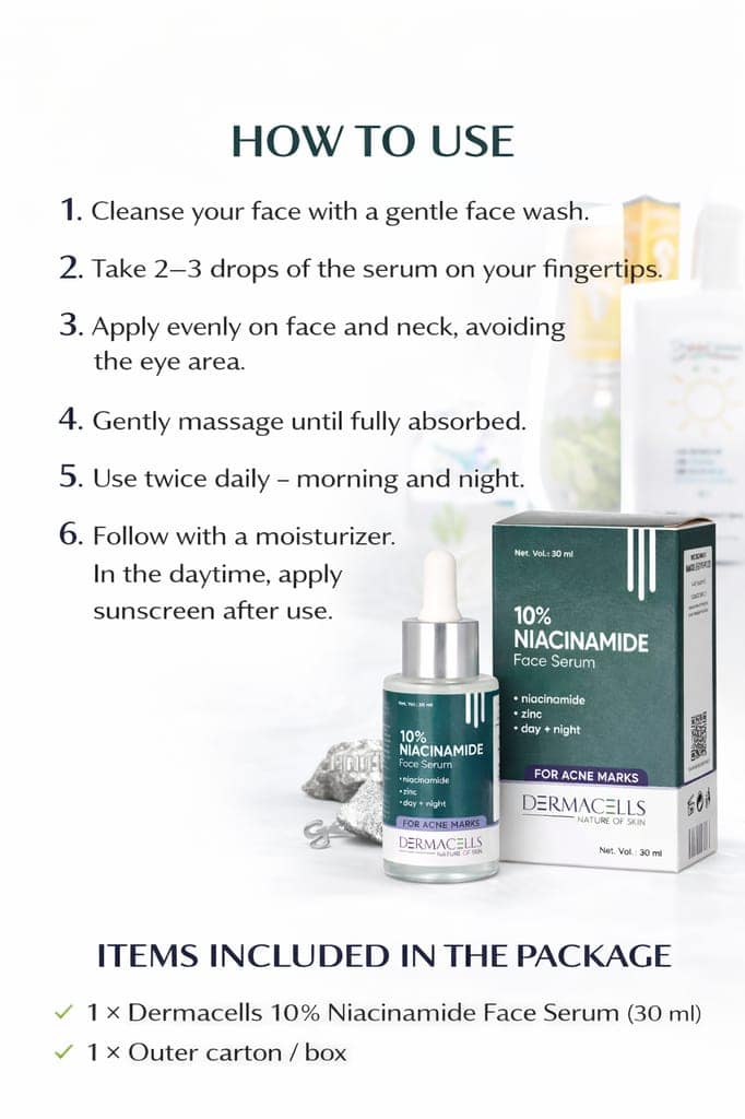 Dermacells 10% Niacinamide Face Serum with Zinc for Acne Marks, Oil Control & Pore Minimizing – 30 ml view 4