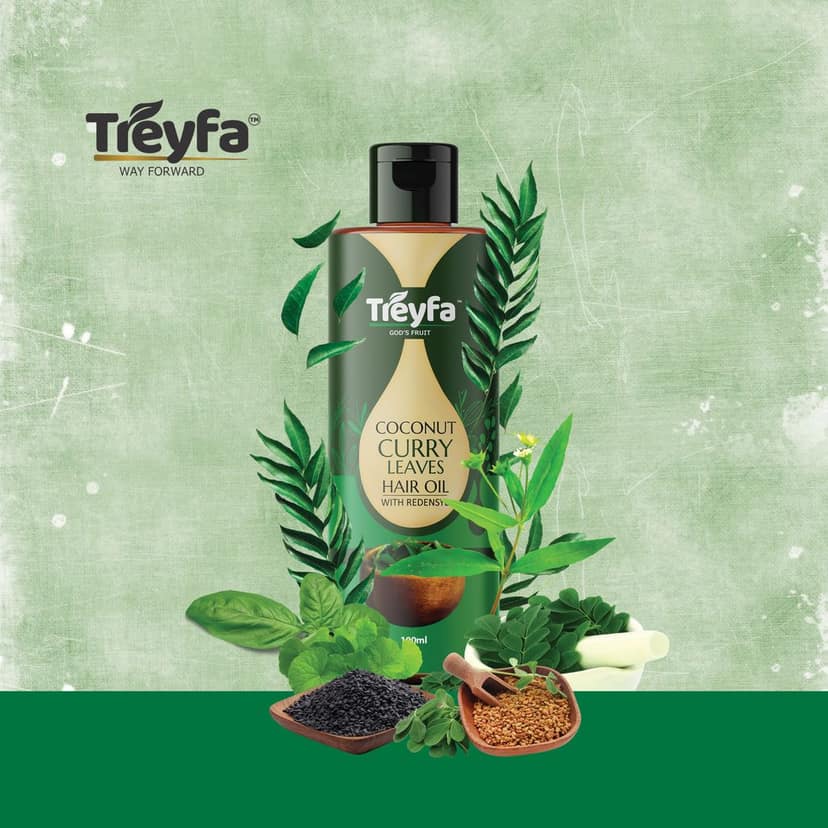 Treyfa Coconut curry leaves hair oil for hair strengthening, hair growth, and naturally black hair(100) view 4