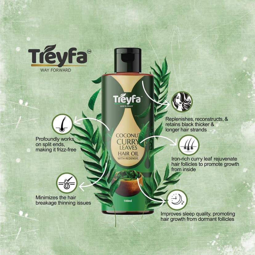 Treyfa Coconut curry leaves hair oil for hair strengthening, hair growth, and naturally black hair(100) view 6