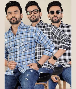 ADWYN PETER 100% Cotton Regular Fit Checks Full Sleeves Men's Casual Shirt - Multicolor 2 ( Pack of 3 )
