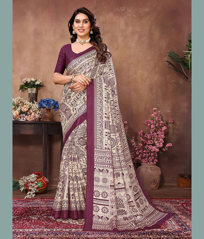 BLEESBURY Cotton Printed Saree With Unstitched Blouse Piece ( Blue )