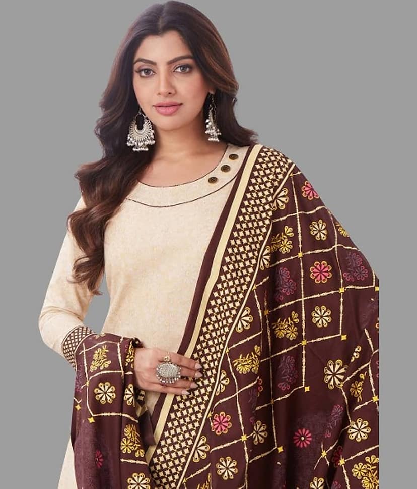 shree jeenmata collection - Beige Solid Unstitched Dress Material ( Pack of 1 ) view 2