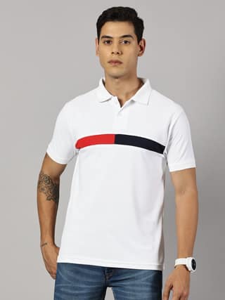 Dry-fit White Striped Polo