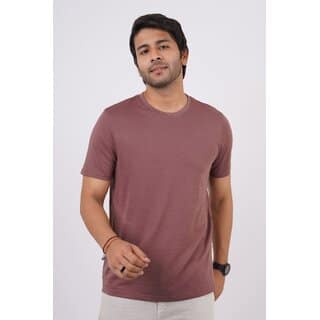 Red Line Mens Maroon Solid 100% Cotton Round Neck T-Shirt