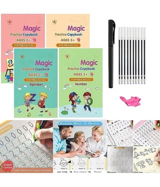 Sank Magic Practice Copybook, (4 BOOK + 10 REFILL+ 1 Pen + 1 Grip) magic book for kids - magic book, magic practice book