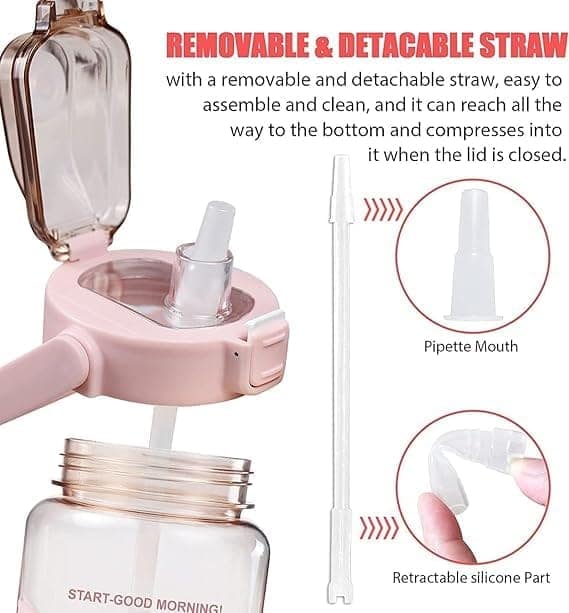 Motivational Water Bottle, Spirit GYM Gallon with Time Marker Large Capacity 2000ML, Leakproof BPA Free Fitness Sports Bottles, Shaker with Portable Wide Mouth view 3