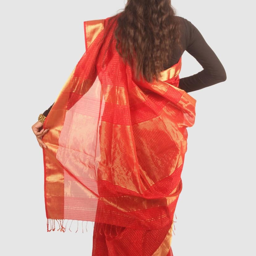 Royal Crimson Maheshwari Silk Cotton Handloom Saree with Antique Gold Zari view 7