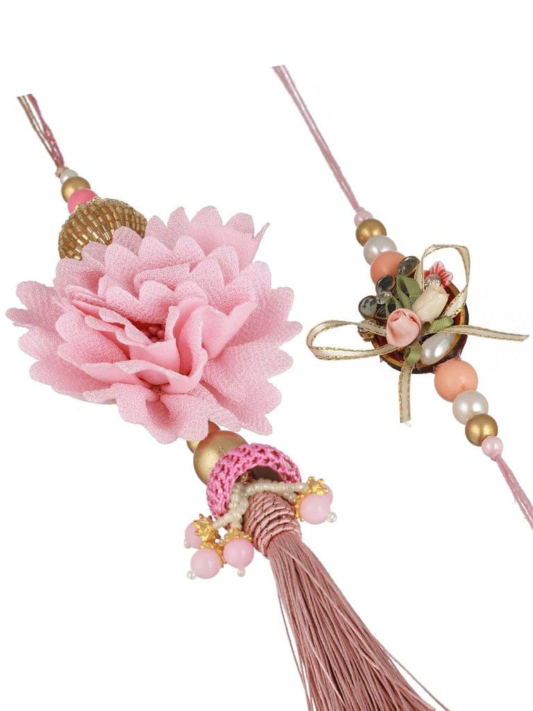 Pink Stones & Pearl Beaded Designer Handcrafted Rakhi Lumba Set view 2