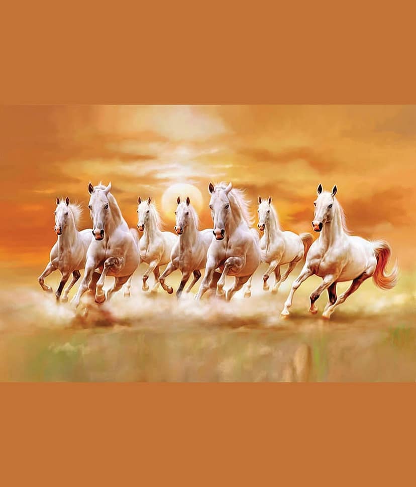 wallpics Vastu 7 Lucky Running Horse Sticker Paper Photo Wall Poster Without Frame