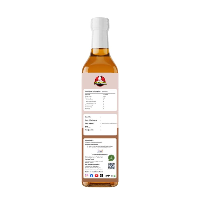 Nainaa Cold Pressed Sesame Oil (Marachekku Nallennai) | 100% Pure & Natural | Wood Pressed | Chemical-Free | 1L view 2