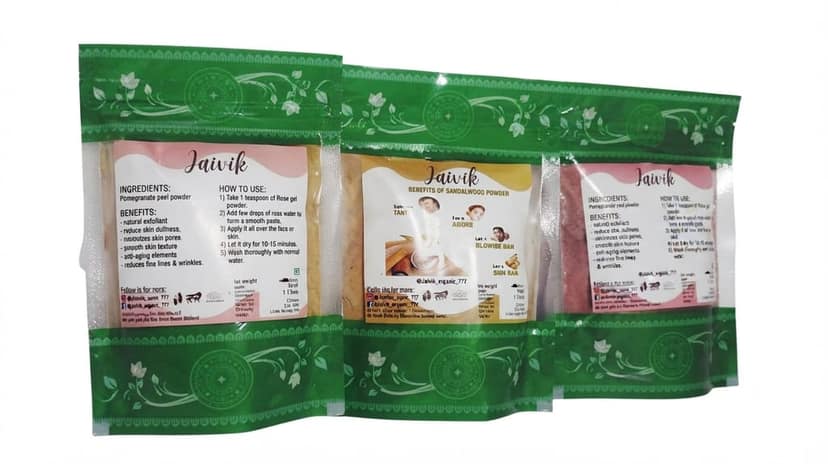 Shushraj Jaivik Organic Facial Powder Combo Pack - Anar Peel, Chandan, and Rose Petals Powder view 2