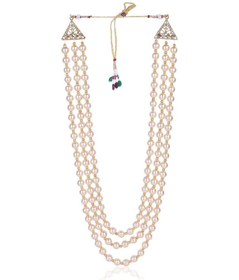 Dulha groom sherwani Necklace/Moti Mala for Men for wedding | Groom Mala and Brooch Set view 2