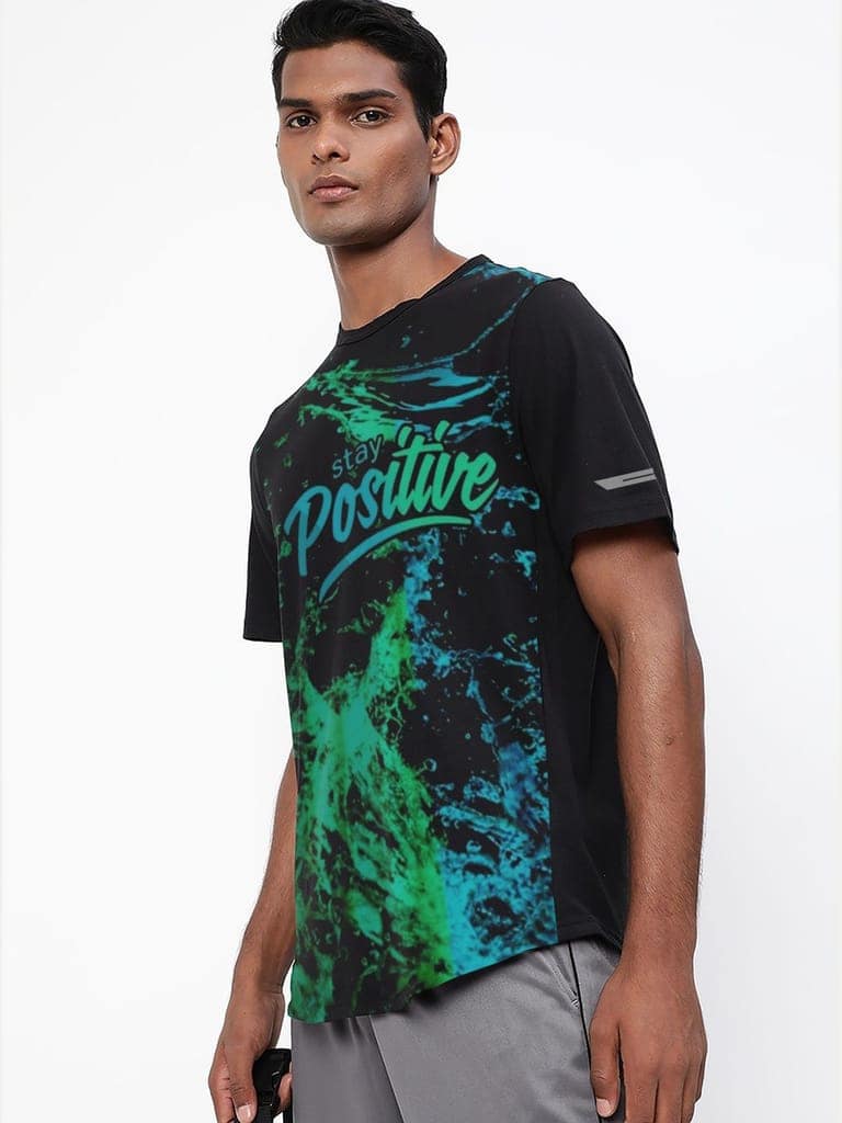 Men Black Graphic Printed Crew Neck regular Fit T-shirt
