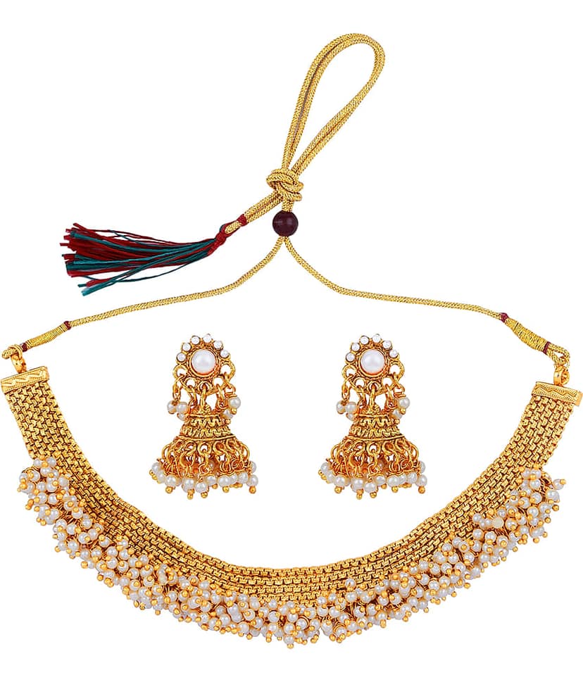 ShreejiHuf Alloy Golden Traditional Necklaces Set Choker view 2