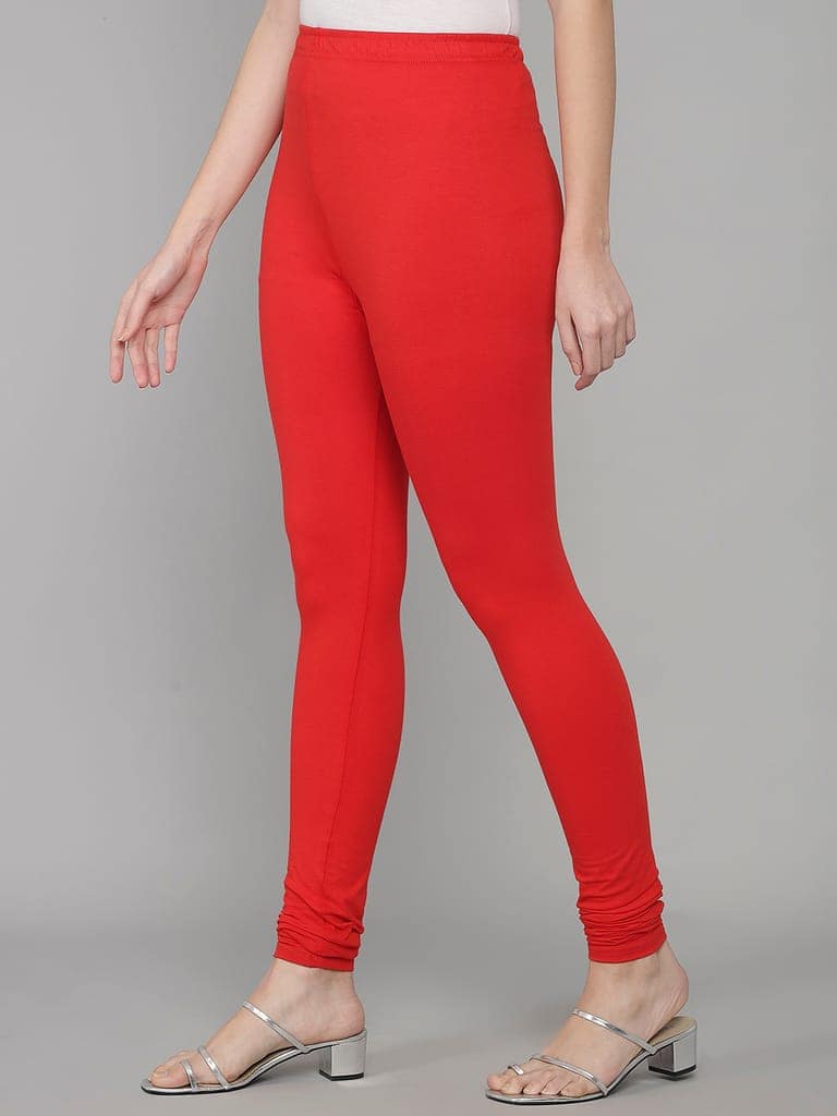 SOFT COLORS Women's Skinny Fit Ethnic Wear Churidar Leggings (Red) view 3