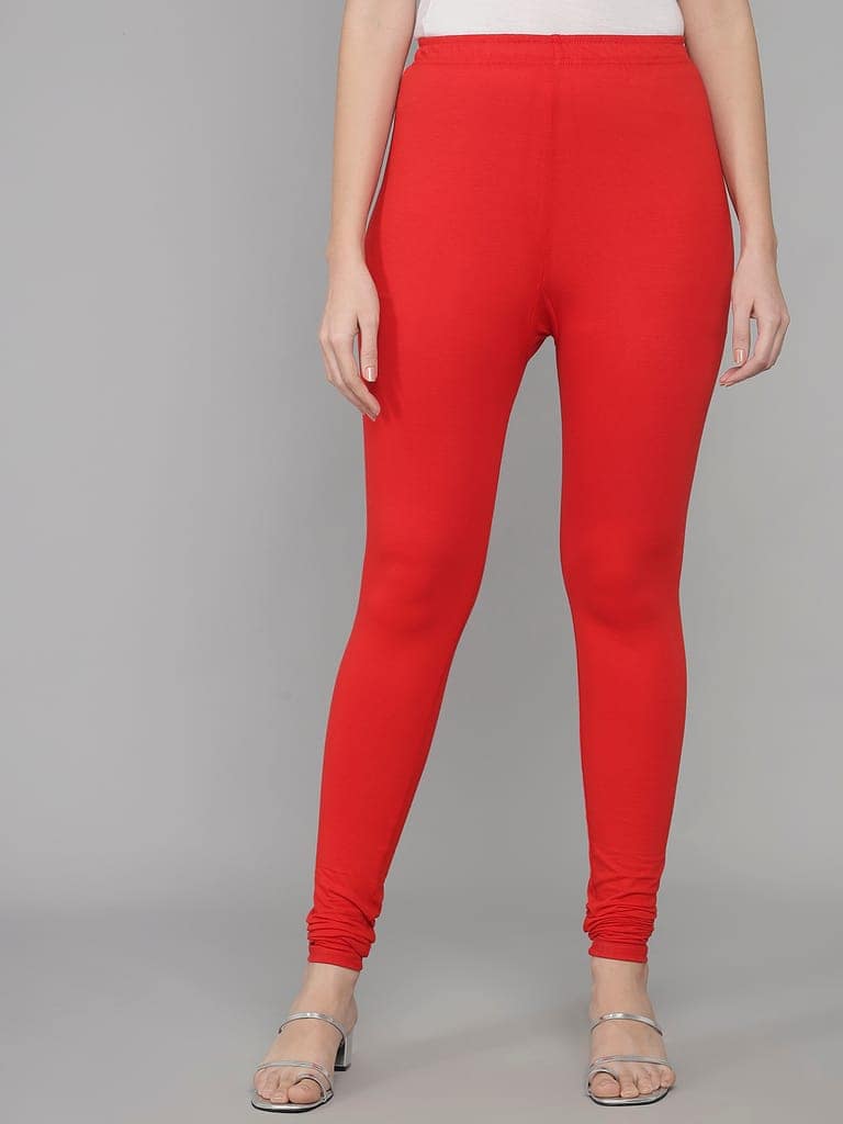 SOFT COLORS Women's Skinny Fit Ethnic Wear Churidar Leggings (Red) view 4