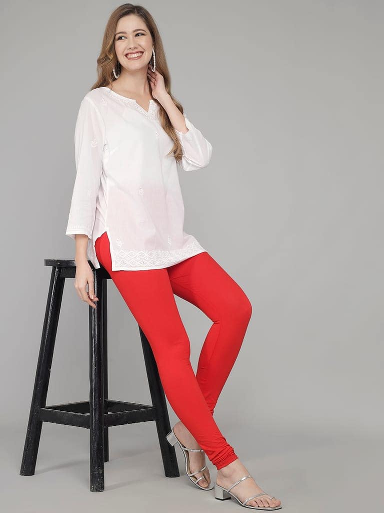 SOFT COLORS Women's Skinny Fit Ethnic Wear Churidar Leggings (Red) view 8
