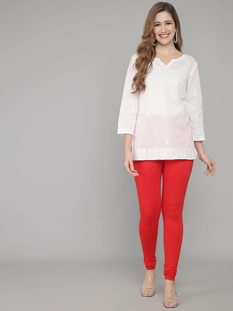 SOFT COLORS Women's Skinny Fit Ethnic Wear Churidar Leggings (Red) view 9