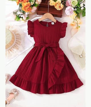 Mullick the designer Cotton Blend Wrap Dress For Girls ( Pack of 1 , Maroon )
