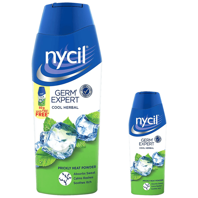 Nycil Germ Expert Prickly Heat Powder - Cool Herbal, 150 G (Get Cool Herbal 50 G Free) view 2