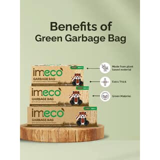 IMECO Eco-Friendly Garbage Bags 15 Pcs Large - 24 x 32 Inches 15 Pcs x 1 Roll Green Dustbin/Trash Bags with De view 2