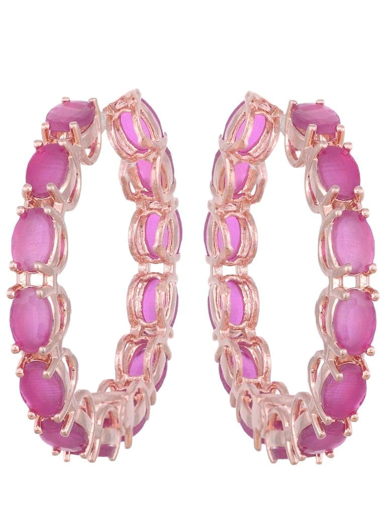 Magenta studded Hoops Rose Gold Plated Pink Round Big Earrings view 2