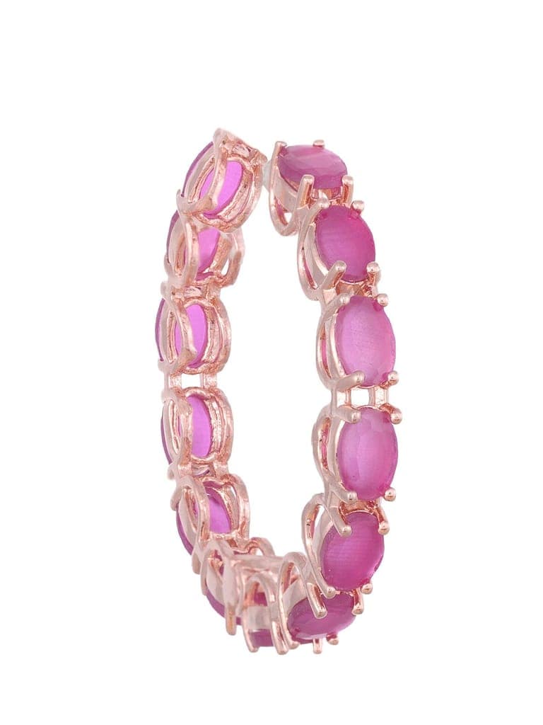 Magenta studded Hoops Rose Gold Plated Pink Round Big Earrings view 3