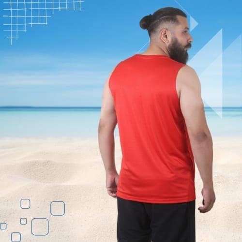 Men's Gym Sleeveless T-Shirt Red - Drifit, Quick Dry Sports Tank Top, Sando Vest view 4