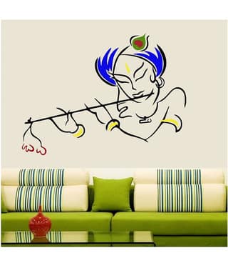 Asmi Collection Beautiful Colorful Krishna with Flute Wall Sticker ( 65 x 85 cms )