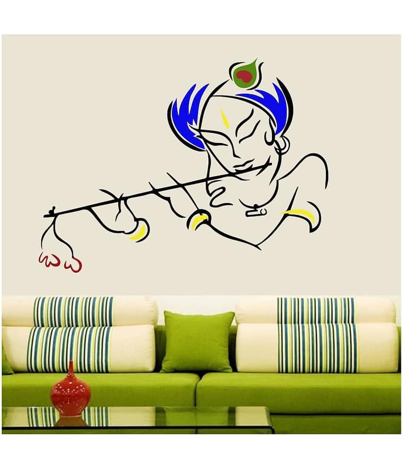 Asmi Collection Beautiful Colorful Krishna with Flute Wall Sticker ( 65 x 85 cms )