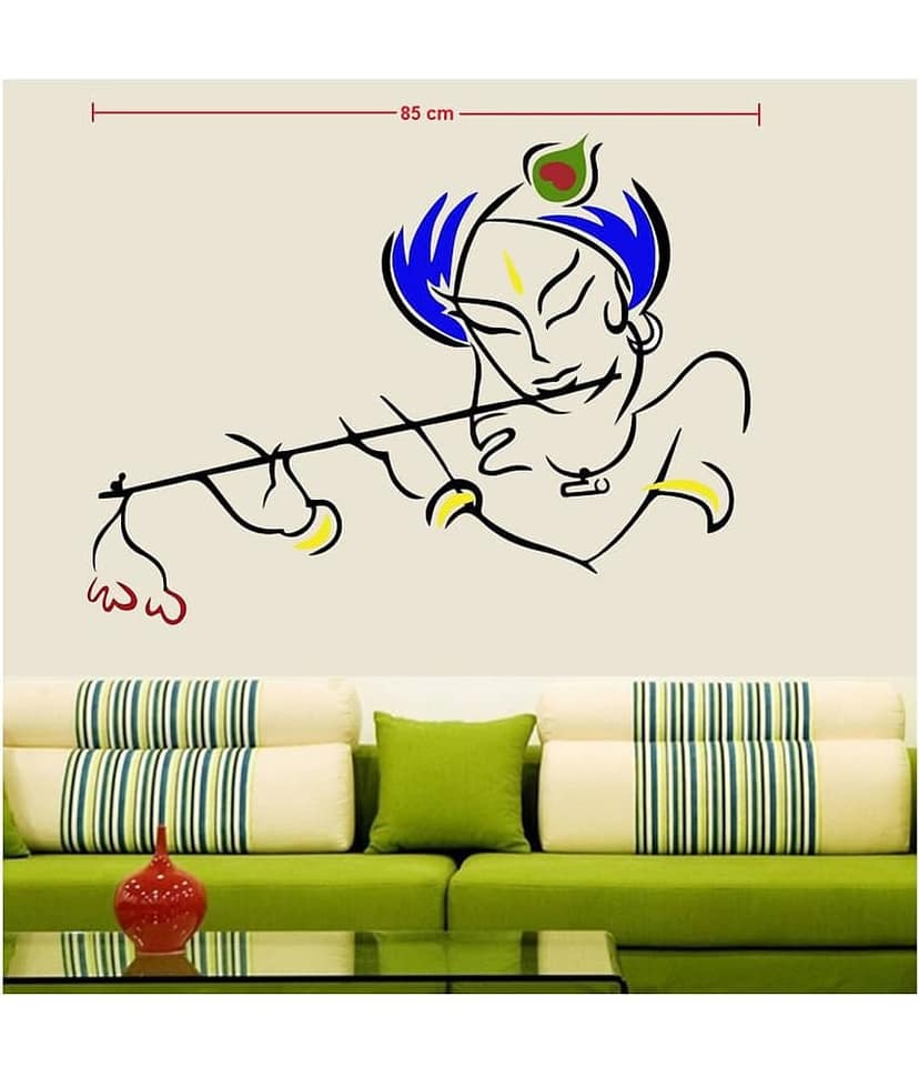 Asmi Collection Beautiful Colorful Krishna with Flute Wall Sticker ( 65 x 85 cms ) view 2