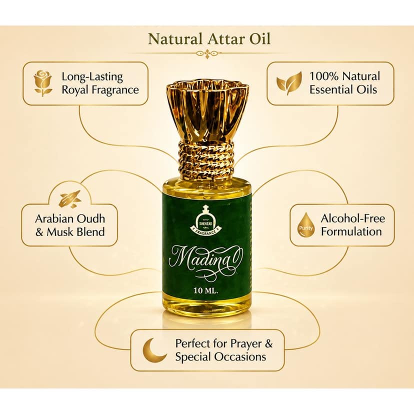 Elegantra Madina Pure Concentrated Attar (10ml) | Premium Long Lasting Non-Alcoholic Perfume Oil | Rose & Sandalwood Oriental Fragrance for Men & Women (Pack of 1) view 2