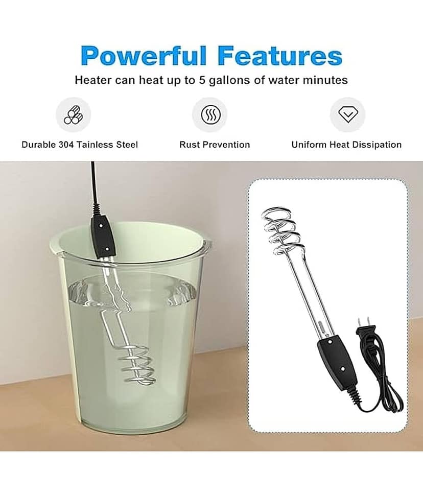 Dust N Shine , 1000W-220V Water Heater Portable Electric Immersion Element Boiler (Pack of 1) view 2