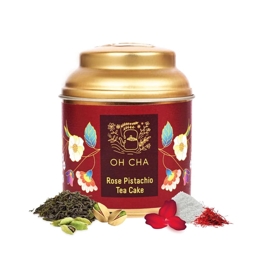 Oh Cha Rose Tea Pistachio | Rose Green Tea with Kashmiri Saffron, Sun-dried Natural Rose Petals, Pistachio, Cardamom & Stevia leaves | Natural Care Tea for Glowing Skin & Hair, 35 gm view 2