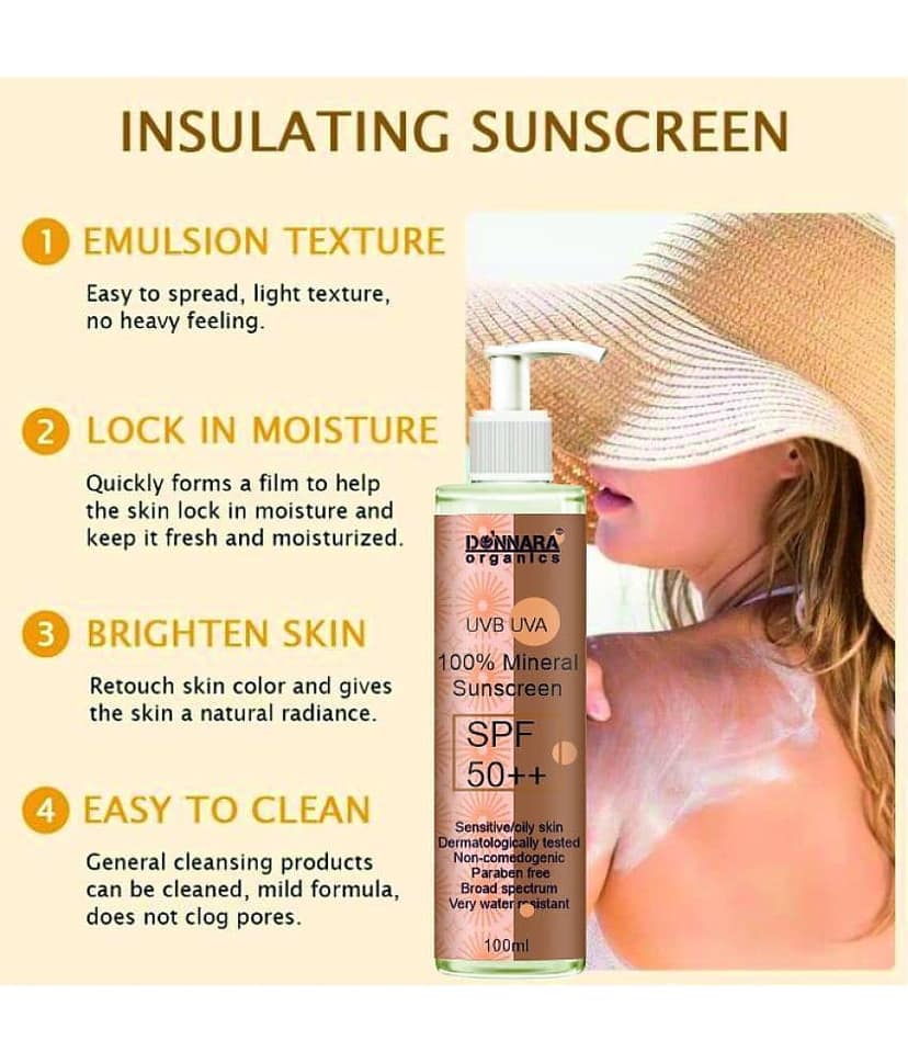 Donnara Organics 100% Mineral Suncreen Cream UVB & UVA Protection with SPF 50++ 100ml & 24K Gold Face Serum 30ml - Combo of 2 Items view 2