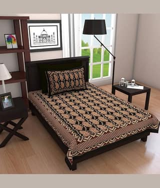 PETROSOLY Cotton 1 Single Bedsheet with 2 Pillow Covers ( Brown )