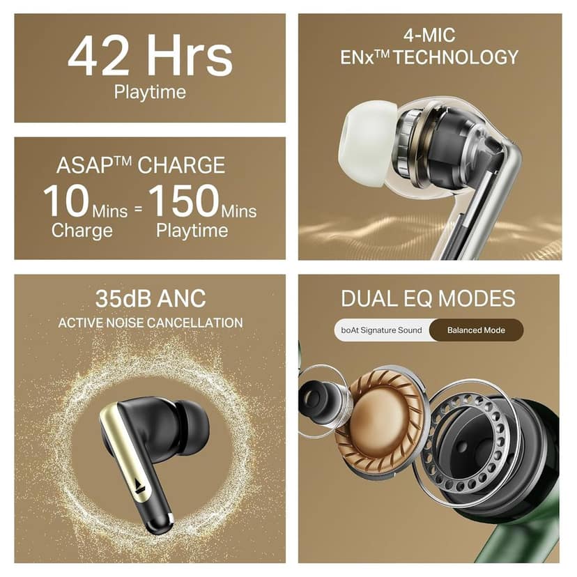 Boat Airdopes 141 Elite ANC TWS Ear Buds Wireless Earphones with mic (Green) view 5