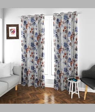 Kraftiq Homes Floral Blackout Eyelet Curtain 5 ft ( Pack of 2 ) - Light Grey