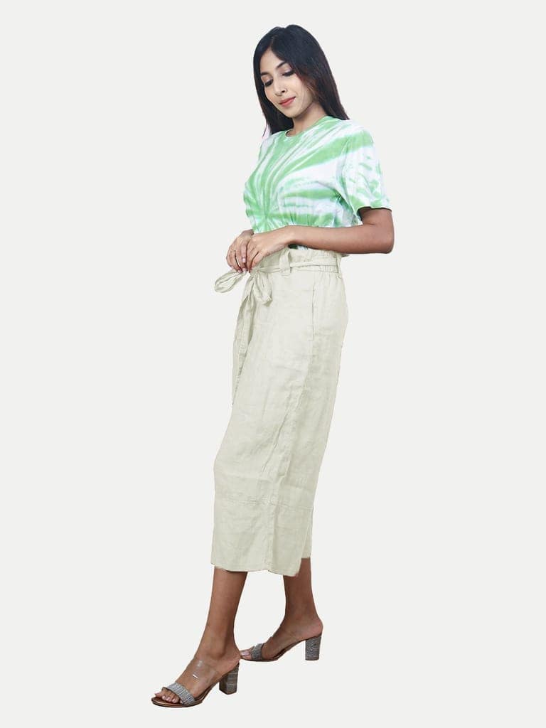 Women Cream Linen Palazzo Pants view 2