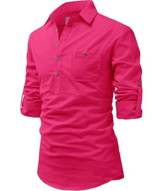 TrendiVastra Pink Cotton Blend Men's Shirt Style Kurta ( Pack of 1 )