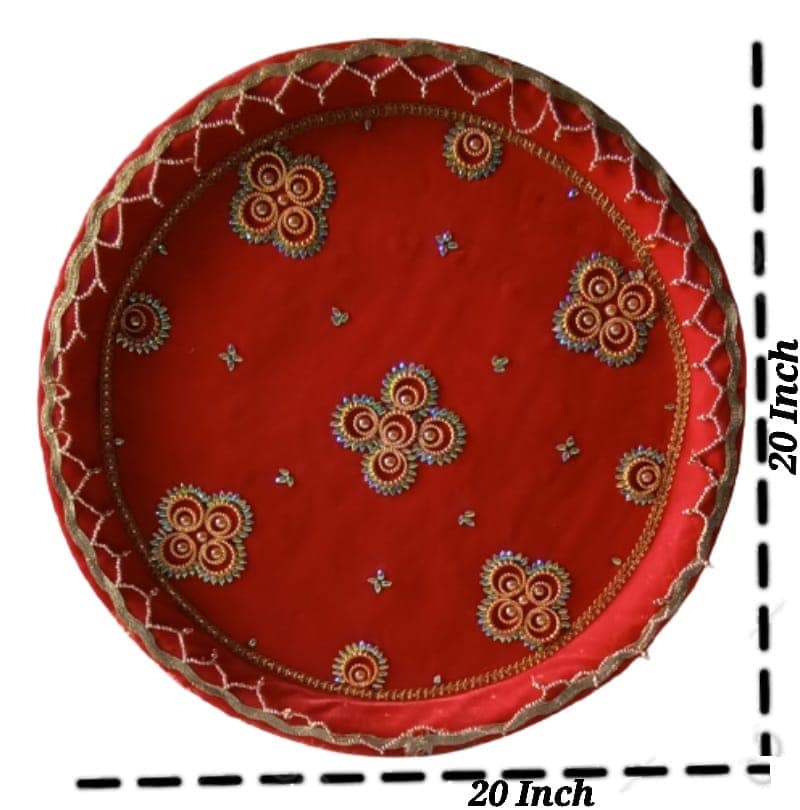 Big Traditional THAAL with GAUD Thaali Cover Only ( Set of Thaal & Red Cover ) view 2