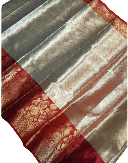 Cream Handwoven Kanjivaram Silk Saree with Blouse Piece view 2