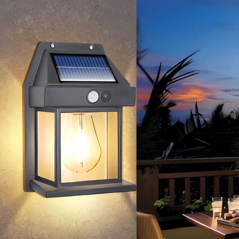 Solar Motion Sensor Outdoor Wall Lantern Light | Wireless Waterproof Exterior Lamp | 3 Lighting Modes | Warm Light Garden Patio Yard Light (Original Quality)
