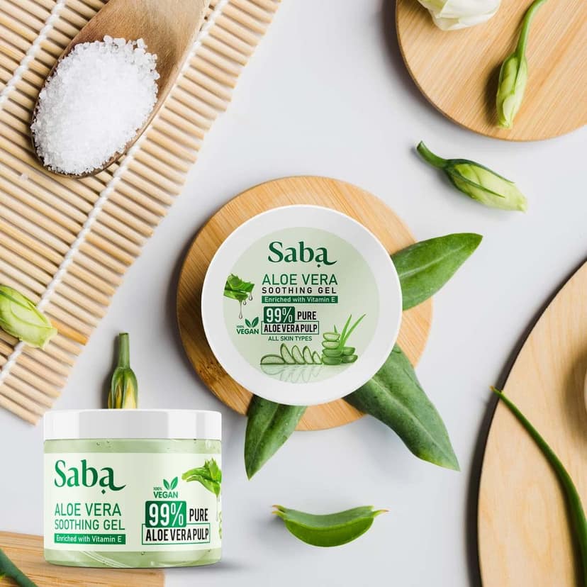 Saba Pure Aloe Vera Gel Enriched With Vitamin E for Acne, Scars, Glowing & Radiant Skin, Moisturization, after sun, Hair application, Natural Face care, 100gm view 5