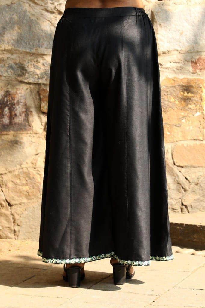 Zahrun Black Pants with Embroidered Hemline view 3
