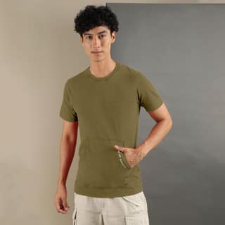 Ftx Men Solid Round Neck Kangaroo Pocket Half Sleeve Tshirt