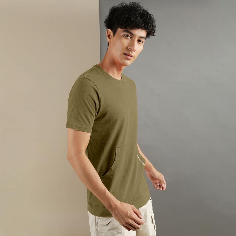 Ftx Men Solid Round Neck Kangaroo Pocket Half Sleeve Tshirt view 4
