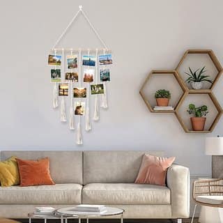 Khush Its Amazing Hanging Photo Display 7 Line Rope Macrame Wall Hanging Picturesr Home Decor Chic Ornament Gift for Apa view 2
