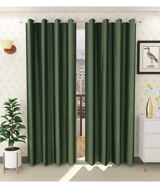 Panipat Textile Hub Solid Semi-Transparent Eyelet Door Curtain 7 ft Pack of 2 -Cream