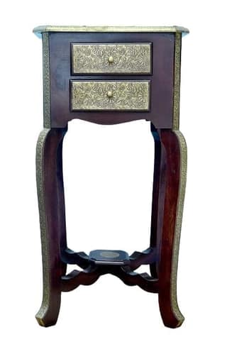 Creative Handicraft45 Wooden with Brass Bedside Table Antique Look with Drawer Storage for Living Room Bedroom Side End Stool